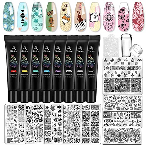 Biutee Nail Stamping Kit, 10Pcs Nail Stamping Plate, 8Pcs Stamping Gel