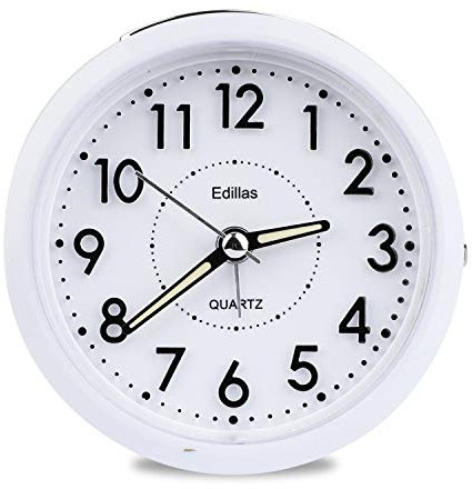 Edillas Réveil De Chevet,Petit Réveil De Voyage Léger à Quartz, Silencieux, sans Tic-Tac Analogique avec Répétition Et Lumière,Alarme Sonore Croissante,Facile à Régler (Blanc 255)