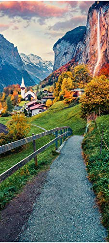 wandmotiv24 Türtapete Dorf in Berg-tal, Alpen, Gebirge, Berge 100 x 200cm (B x H) - Dekorfolie selbstklebend Sticker für Türen, Türfolie, Aufkleber, M1136