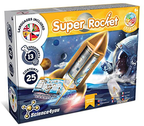 Science4You - Super Lanciarazzi Bambini +8 Anni - Razzo ad Acqua che arriva fino a 20 metri di altezza, Razzo Spaziale Giocattolo con 13 Esperimenti Scientifici - Giochi Esterno Bambini 8 9 10 Anni