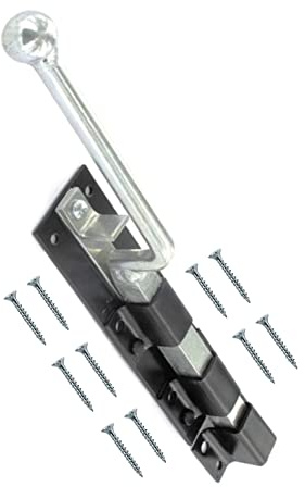 TERF Heavy Duty Monkey Tail Bolt 300mm (12 inch) Including Fixing Screw Monkey Tail Bolts Use for Garage Door Garden Gate Lock Shed Tailgate Trailer - Pack of 1, Black