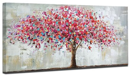 Mintura Art Artwork Handgemaltes Wandbild, Motiv: Der große rote Baum, Wohnzimmer, Acryl-Leinwand, Heimdekoration, Ölgemälde auf Leinwand, 70 x 140 cm, ungerahmt