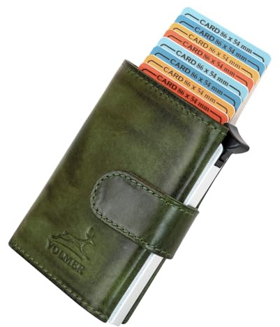 Fa.Volmer ® POP-UP Kartenetui mit Münzfach aus Echtleder für Herren & Damen | max. 11 Karten | RFID Schutz | Geldbörse VO31 Hunter Green (Grün)