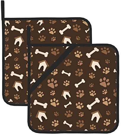 Paw Print and Hut Two-Piece Pot Mat, Anti-Scalding Heat Insulation Easy to Clean, for Kitchen, Baking, Barbecue