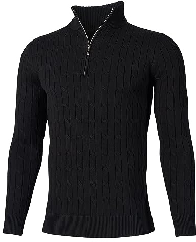 Fanient Men Classic Sweater Men Jumpers 1/4 Zip Collar Wool Sweater Casual Outdoor Upper Garment Comfortable Jumper for Men L,Black