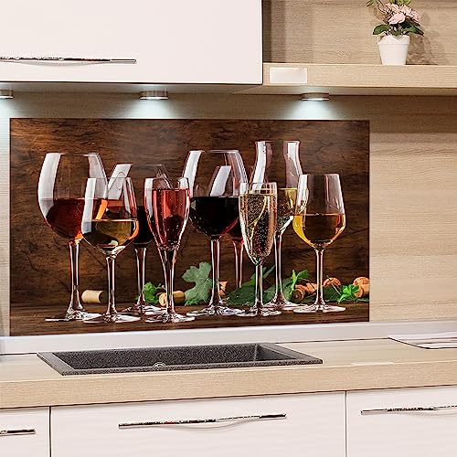 GRAZDesign Spritzschutz Küchenrückwand Glas Küche für Herd & Küchenspüle, Wein Weingläser braun | Glasplatte Rückwand Küchenwand Wandschutz | 100x50cm