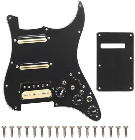 SAPHUE SSH-Coil Splitting Electric Guitar Pickguard Two Mini Humbucker + ONE Humbucker(9K/9K/15K)+Silence Switch Loaded Prewired Scratchplate (Black)