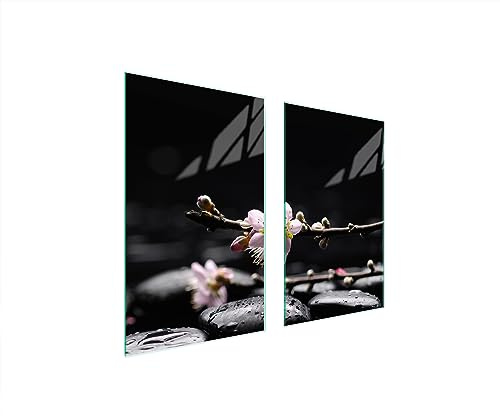 TMK ArtDeko Herdabdeckplatten Set 75x52 cm Ceranfeld Abdeckung Glas Spritzschutz Abdeckplatte Glasplatte Herd Ceranfeldabdeckung Deko Schneidebrett, Blumen