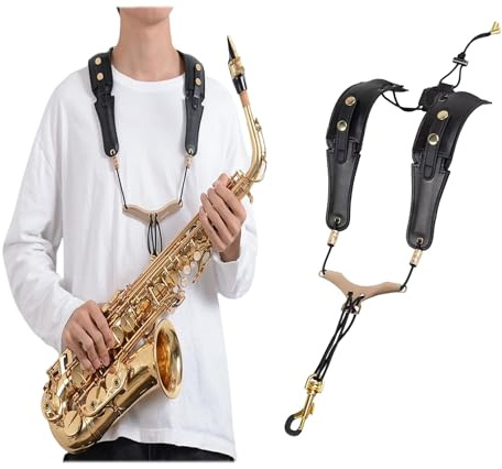 ZHYUAN Verstellbarer Saxophongurt - Schultergurt Aus Leder für Alt/Tenor/Sopran Saxophon - Trage und Band