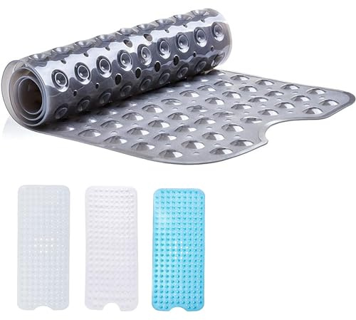Hafaa Grey Shower Mat Non Slip Anti Mould - 70x38cm Bath Mat with Suction Cups Grip and Drain Holes PVC Rubber Shower Mats - Soft Touch Bathroom Mat Machine Washable