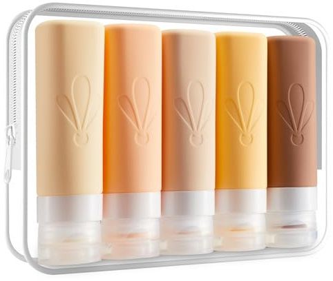 INSFIT 90ml Flacon Voyage Silicone Souple, Kit Avion Contenant Réutilisable | Kit voyage produit toilette avec accessoire voyage, trousse toilette et recipient voyage, gel douche sans BPA 90ml pour avion