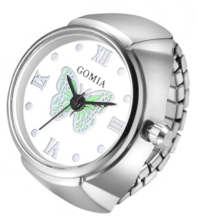 JewelryWe Ringuhr Fingeruhr Elastisch Schmetterling - Damen Analog Quarz Fingerringuhr Ring Uhr Uhrenring mit Schmetterling Römischen Ziffern Zifferblatt und Silber/Gold Legierung Elastisch Band