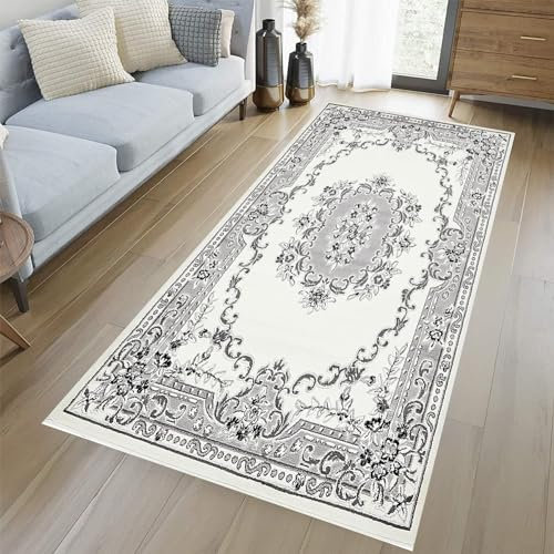 YANHONG Handwebteppich Läufer Teppich 120 x 480 cm Waschbar rutschfest Abwaschbar Küchenläufer Nützlich Küchenteppich mit rutschfestem Gelrücken für Drinnen und Draußen, Weiß