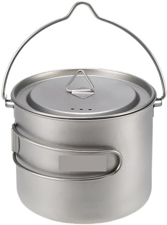 GOPEO 900ml/1600ml Titanium Pot Portable Ultralight Hanging Pot With Lid And Foldable Handle For Outdoor Camping Backpacking (Color : 1600ml Pot)
