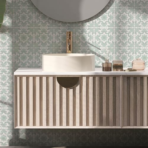 Alwayspon Fliesenaufkleber mit grünem Blumenmuster, selbstklebend, für Badezimmer, Küche, Spritzschutz für Herd, abziehen und aufkleben, 25 Stück