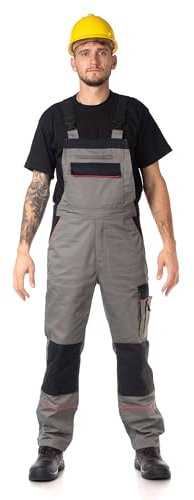 DINOZAVR Fortum Arbeitshosen Männer Latzhose Herren Arbeitshose - Arbeitslatzhose Herren mit Elastischem Bund, Cordura-Verstärkungen, Vordertaschen, Brusttaschen, Cargotasche, Werkzeugtasche Grau 64
