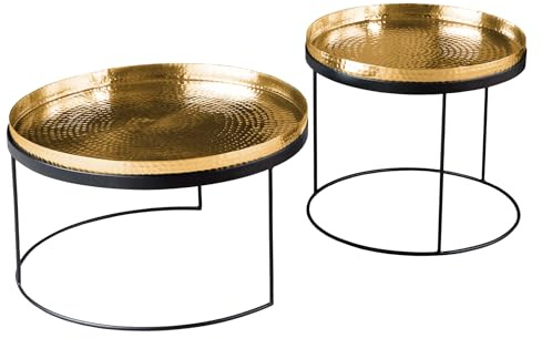 Riess Ambiente Handgearbeitetes 2er Set Couchtische Elements 60cm Gold mit abnehmbarerTischplatte Beistelltische in Hammerschlag Optik für Dein Wohnzimmer