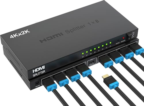 ICUIXIAN 4K 1x8 HDMI Splitter 1 in 8 Out 4K30Hz, 8-Port HDMI Splitter for Multiple Monitors Outputs 4Kx2K@30Hz&3D, Powered hdmi splitters for Office, Projector, HDTV, Copy/Mirror Display