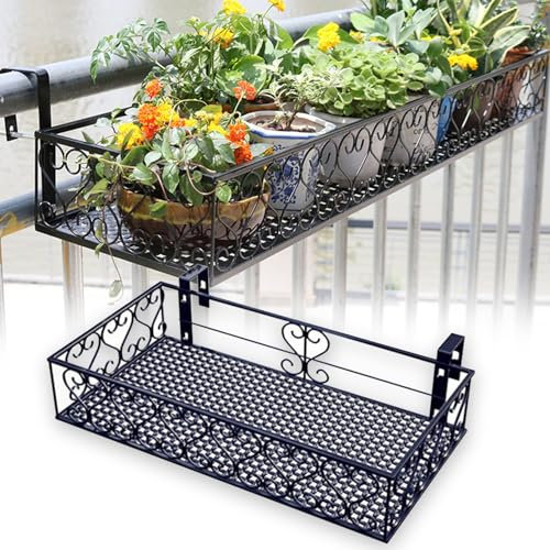 Support Fleurs Rond Crochet Support Jardiniere Balcon Support Pot Métal Clôture Pot Plante Garde Corps Suspendu Clôture Étagère Décorative pour Garde-Corps, Noir (Size : 50 * 20 * 12cm)