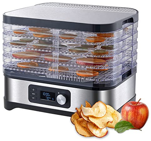 POCDOKYZ 400W Fruit Dryer, 5-Tray Adjustable Temperature Food Dehydrator, Easy To Clean, Store, Stainless Steel Food Dryer for Jerky, Meats, Fruits, Vegetables and Healthy Snacks