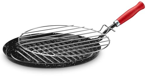 briebe Grill Asador Inducción Rayas 26 cm Acero Esmaltado, Sartén con Parrilla Extraíble Redonda, Apto para Vitrocerámica, Fuego, Gas, Horno, Levante Negro Jaspeado
