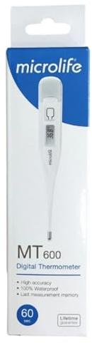 Termómetro Digital Clínico MT600 | Medición Precisa en 60 Segundos | Memoria de Última Lectura | Alarma de Fiebre y Apagado Automático | Termómetro Corporal para Adultos y Niños
