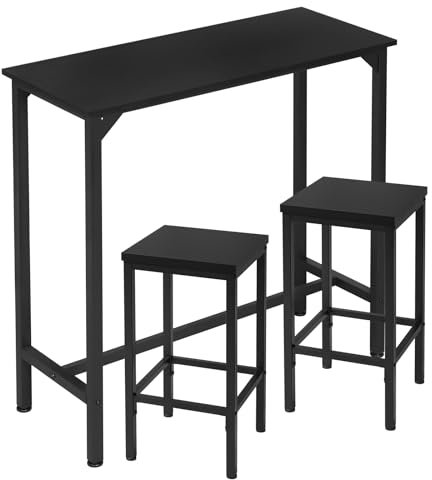 EUGAD Bartisch mit Barhocker Set, Stehtisch mit 2 Hockern, Essgruppe, Küchentisch mit Küchenstühlen, Esstisch, Küchenhocker, Tresenhocker, Schwarz