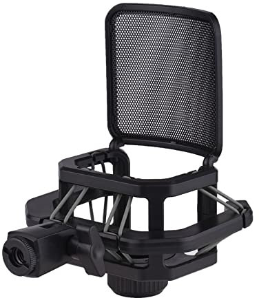 Microphone Stand, Plastic Shock Mount For Microphone Mic Shock Mount with Metal Wind Noise Net For Diameters of 23.5-24.5mm Microphone (Black)