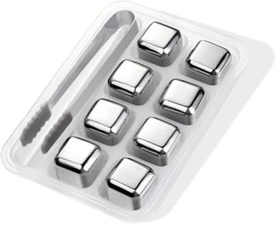 Amosfun Whisky Wine Ice Stone Stainless Steel Ice Cube Square Metal Particle Box