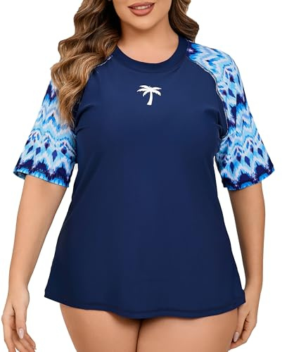 Halcurt Schwimmshirt Damen mit BH Übergröße Kurzarm UPF 50+ Rash Guard 1X