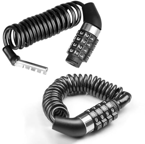Rairsky 2pcs Helmet Lock, 4-Digit Password Bike Lock, 1.5m/5ft Portable Retractable Cable Bike Chain Lock, Resettable Digital Combination Bicycle Lock, Anti-Theft for Helmet Luggage Motorcycle