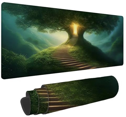 Tapis de Souris Vert Tapis de Souris XXL Arbre 1500x800x4mm Tapis Souris Gamer, sous Main Bureau Ordinateur Portable, Mouse Pad Bords Cousus Caoutchouc Antidérapante, pour Souris et Clavier A-57