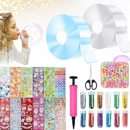 Nano Tape,28 Stück Nano Tape Bubbles Set für Kinder,Doppelseitiges Klebeband DIY Craft mit Pailletten Aufkleber Dekorieren & Spielen für Jungen und Mädchen,Party Favours Gifts(Transparente+ Blau)