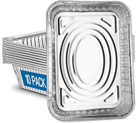 Maridergo 10 Pack Large Aluminium Foil Trays 3500ML, Deep Foil Baking Pan Heavy Duty Foil Trays Food Large Containers (32x26x7CM) for Cooking, Baking, Storing Food