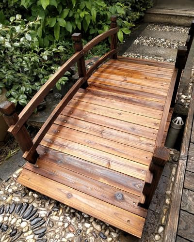 Puente de jardín de madera con rieles de seguridad, puente decorativo para paisajismo para estanques y jardines