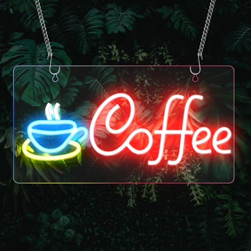 Señal de luz de neón café: Luz de neón de café, letreros luminosos, LED de neón con alimentación USB, iluminación LED de pared de neón para cafes, cubo, restaurante