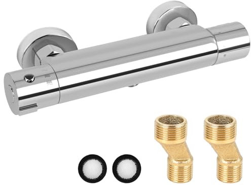 Thermostatic Shower Mixer, Wall Mounted Shower Mixer Bar G1/2, Mixer Tap Shower Attachment 150mm, Hot Cold Water Mixer Constant Temperature Control with 38°C Safety Lock for Washing and Bathroom