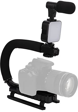 Stabilizzazione Palmare Forma Portatile Handheld DV Staffa Stabilizzatore con microfono a forma di U a luce LED per Tutte Le Fotocamere SLR e Casa DV Camera