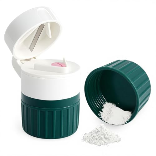 Tablettenmörser 4-in-1, Tablettenschneider mit Aufbewahrung, Tablettenzerkleinerer zum Tabletten zerkleinern, tragbarer Tablettenzerkleinerer für Zuhause & Reise (grün)