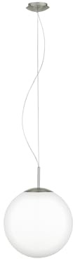 EGLO Hängelampe Piedale Pro, Glaskugel Pendelleuchte über Esstisch | Deckenlampe Kugel hängend, Metall in Silber und Glas in weiß satiniert, E27 Fassung, Ø 35 cm