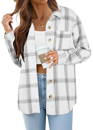 Zeagoo Women's Flannel Shirt Loose Checked Long Sleeve Top Oversized S-XXL