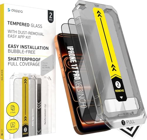 Deppa |2 Piezas| para iPhone 17 Pro (6.3) Cristal Templado Protector de Pantalla con Kit de Instalación Inteligente | Anti-Polvo y Sin Burbujas | Cobertura Completa, Antiarañazos, Antihuellas