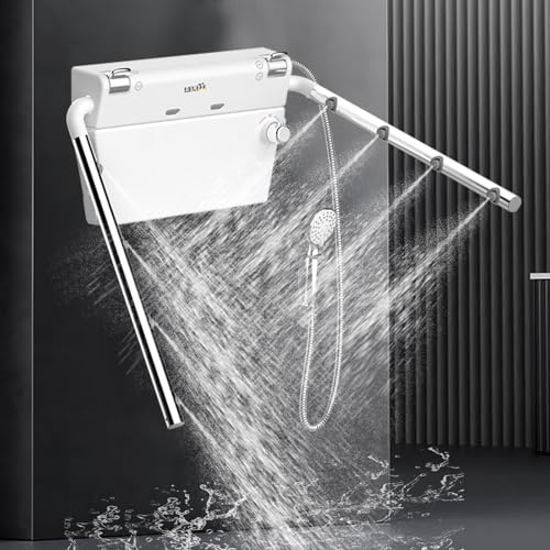 Heuffe Panel de Ducha Hidromasaje，Sistema de Ducha Termostático con Chorro Trasero y Ducha de Mano，Columna de Ducha Pared，2 Brazos de Ducha Blanco