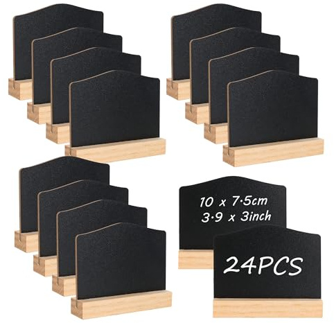 YKUKIZEE 24 PCS Mini Chalkboard Signs for Labeling, Small Black Chalkboard Buffet Signs, Chalkboards Reserved Sign for Tables Menu Food Price Message Restaurant Party 10x7.5 cm