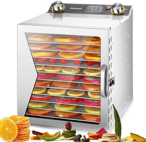 Deshidratador Multifuncional De Alimentos 800W Con 6–18 Bandejas De Acero Inoxidable, Gran Capacidad, Control Temperatura, Temporizador 12h, Ideal Para Carne, Frutas, Verduras y Hierbas(12Layers)