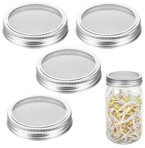 XLIUAX 4 Stück 304 Edelstahl Sprossenglas Deckel Kit, 86mm Haltbarkeit decke Keimglas für hervorragende Belüftung Weithals Einmachgläser Samen Sprießen Bildschirm für die Herstellung