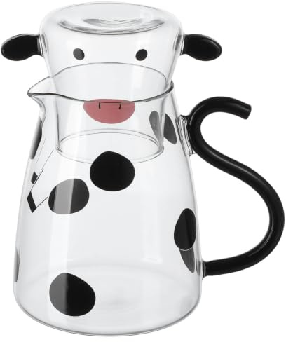 Amosfun Bedside Water Carafe with Glass Set, 550ml Cow Shape Bathroom Mouthwash Decanter with Cup, Nightstand Water Carafe, Micro-Oven Safe