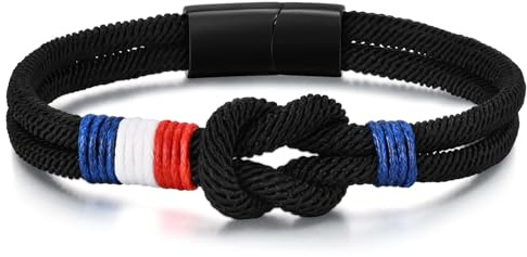 Gamtic Nœud d’Amour Infini Bracelet Homme - Drapeau Français Surfeur Bracelet Corde Milan Tressé Fermeture Magnétique Paracorde Bracelet 19cm / 21cm / 23cm, Bijoux Mode pour Homme Femme et Adolescent