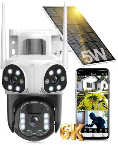 6K Solar WiFi Security Camera Outdoor Wireless with 5X Zoom, Triple-Lens