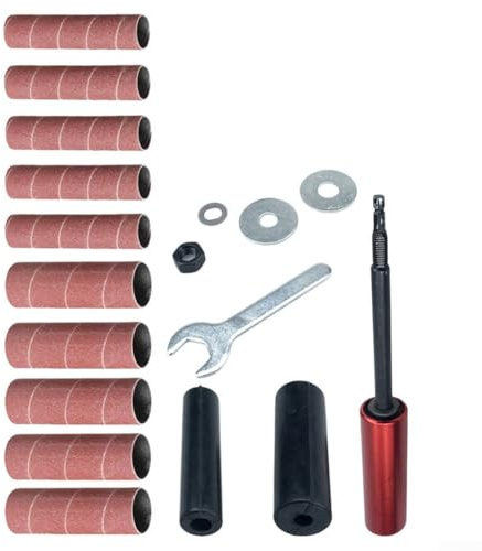 Eawfgtuw Ensemble de tiges de ponçage pour perceuse électrique, mini ponceuse à bande avec 4 feuilles de papier abrasif pour bois, métal, plastique, verre